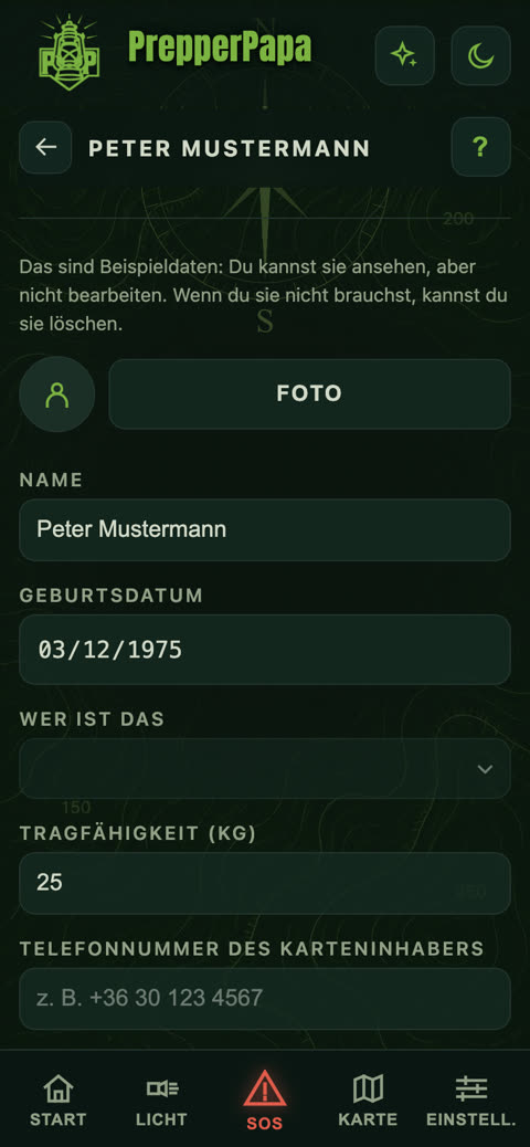 Datenblatt eines Familienmitglieds