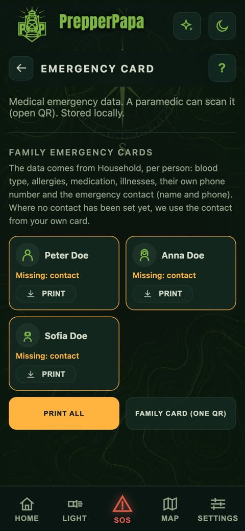 Emergency card