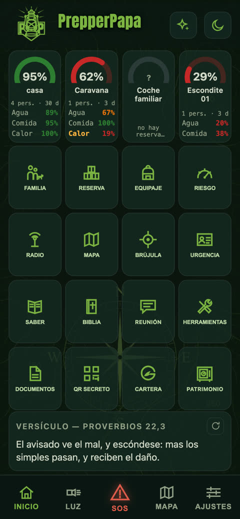 Pantalla de inicio de PrepperPapa