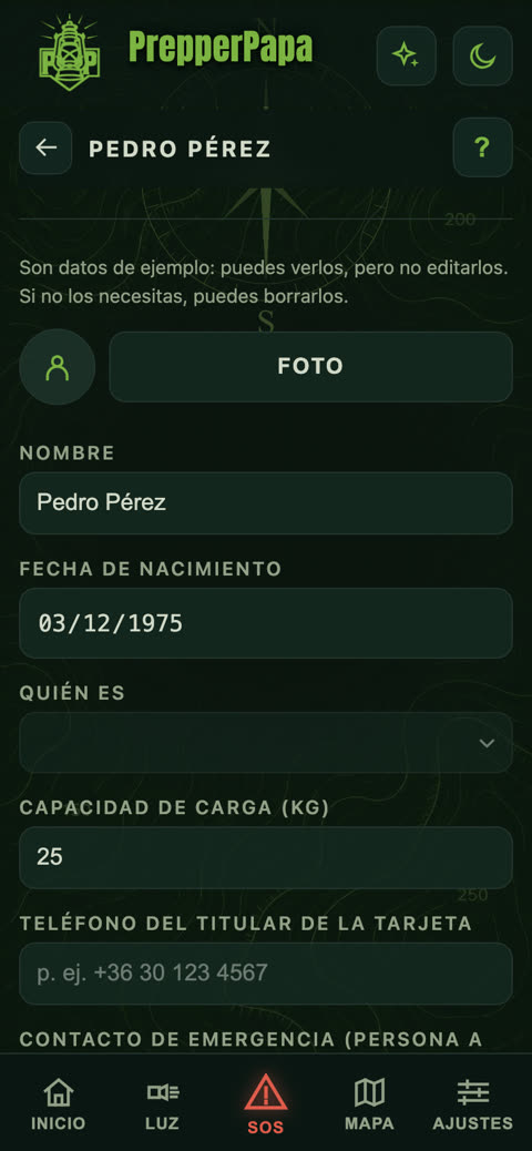 Ficha de un miembro de la familia