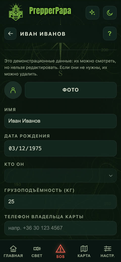 Данные члена семьи